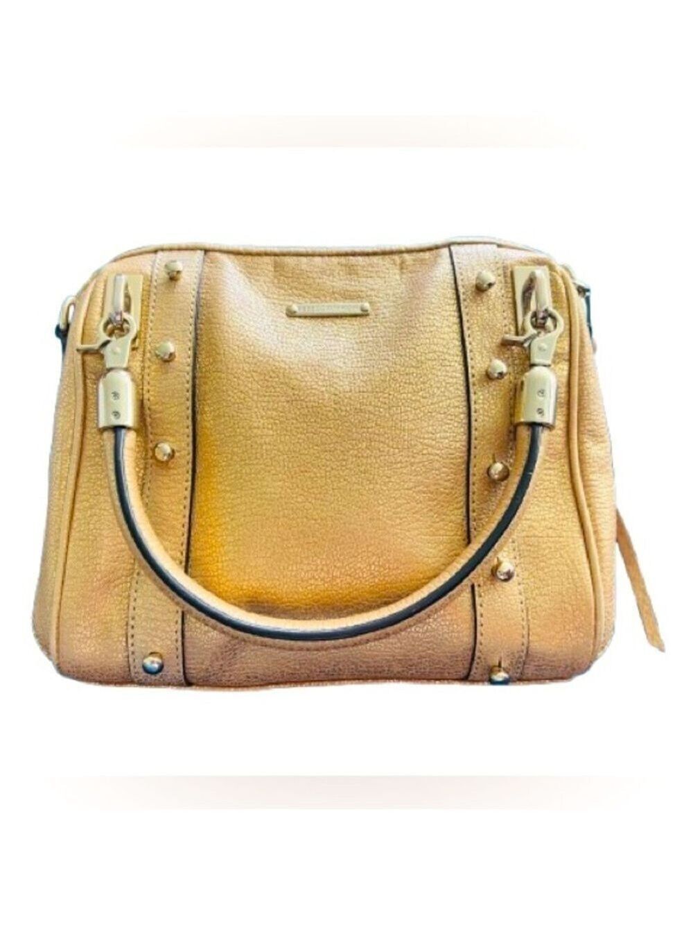 REBECCA MINKOFF CUPID SMALL GOLD LEATHER SATCHEL BAG